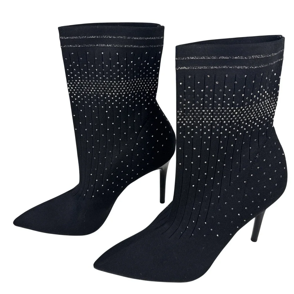 Jessica Simpson Lytona Booties Womens 9 Black Rhinestone Stiletto Sock Boots